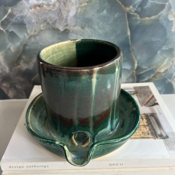 Brown's Pottery Handmade Arden NC Bacon Cooker Striped Glazed - Picture 2 of 10